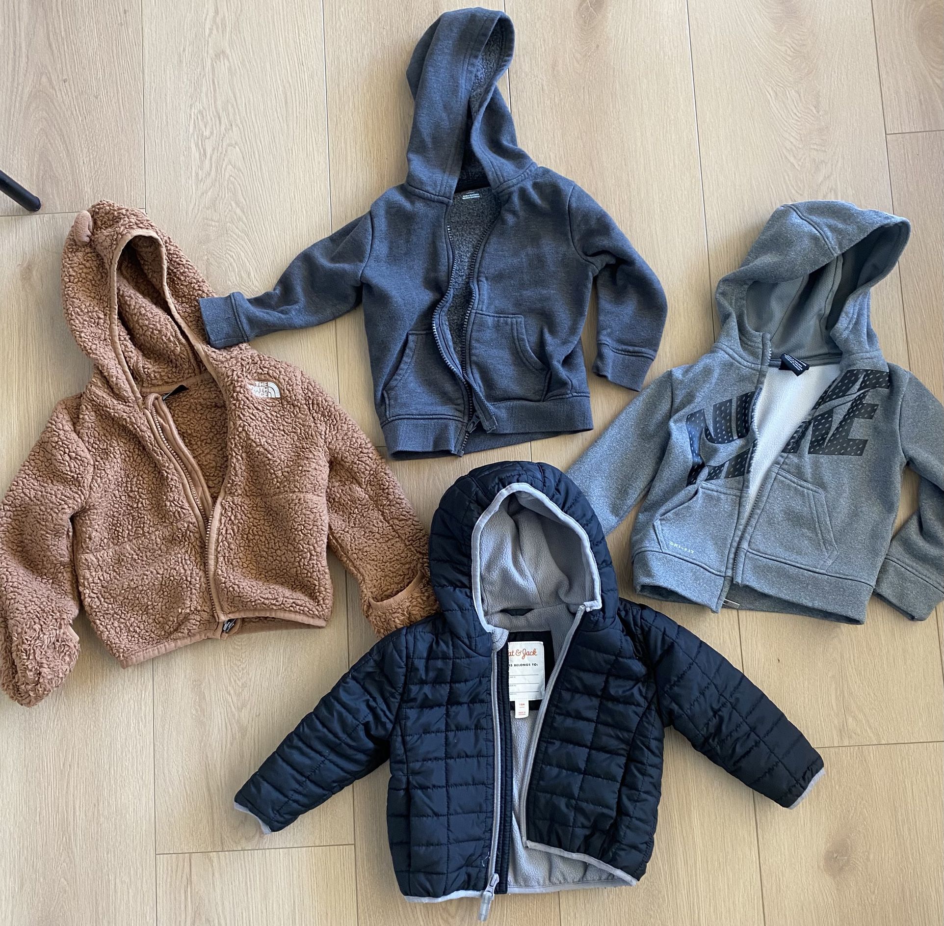 18 Months to 2T Boys jacket and hoodie bundle, North Face, Nike, Cat & Jack