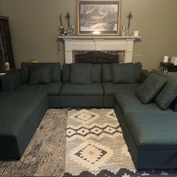 Jasper Oversized Sectional Sofa w/Storage Ottoman, 7 Deep Fabric Seats Modular Couch for Living Room, 155.9” L Sofa