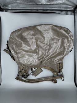 Coach Maggie Metallic Beige Leather 3 Compartments Large Shoulder Bag