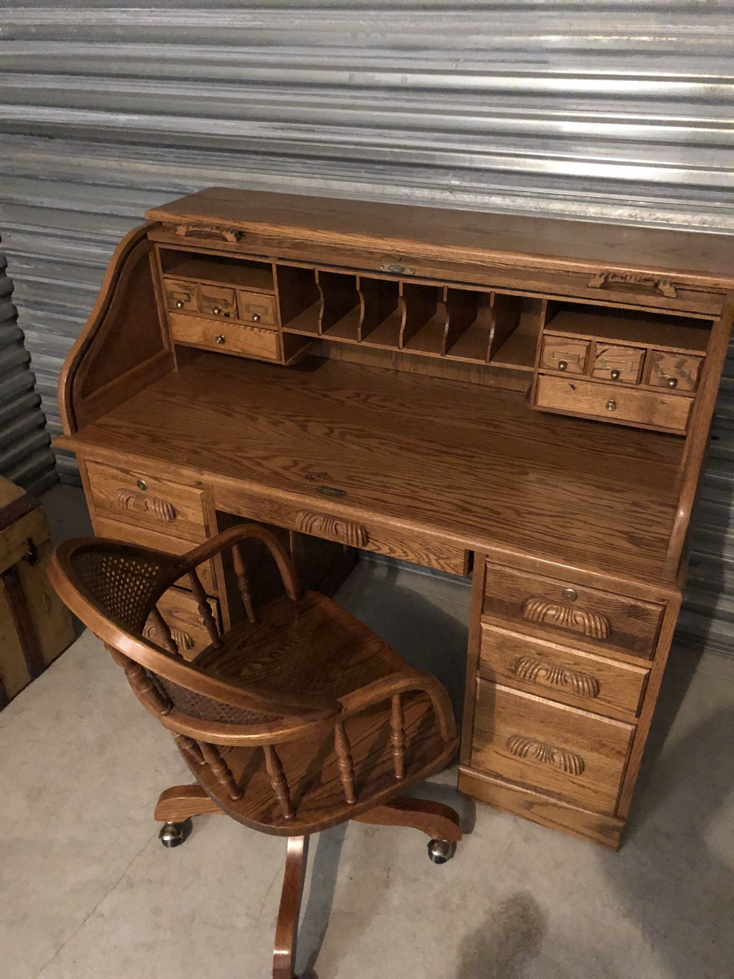 Roll Top Desk and Chair