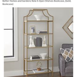 Better Homes and Gardens Nola 5-Open Shelves Bookcase, (Gold and glass)