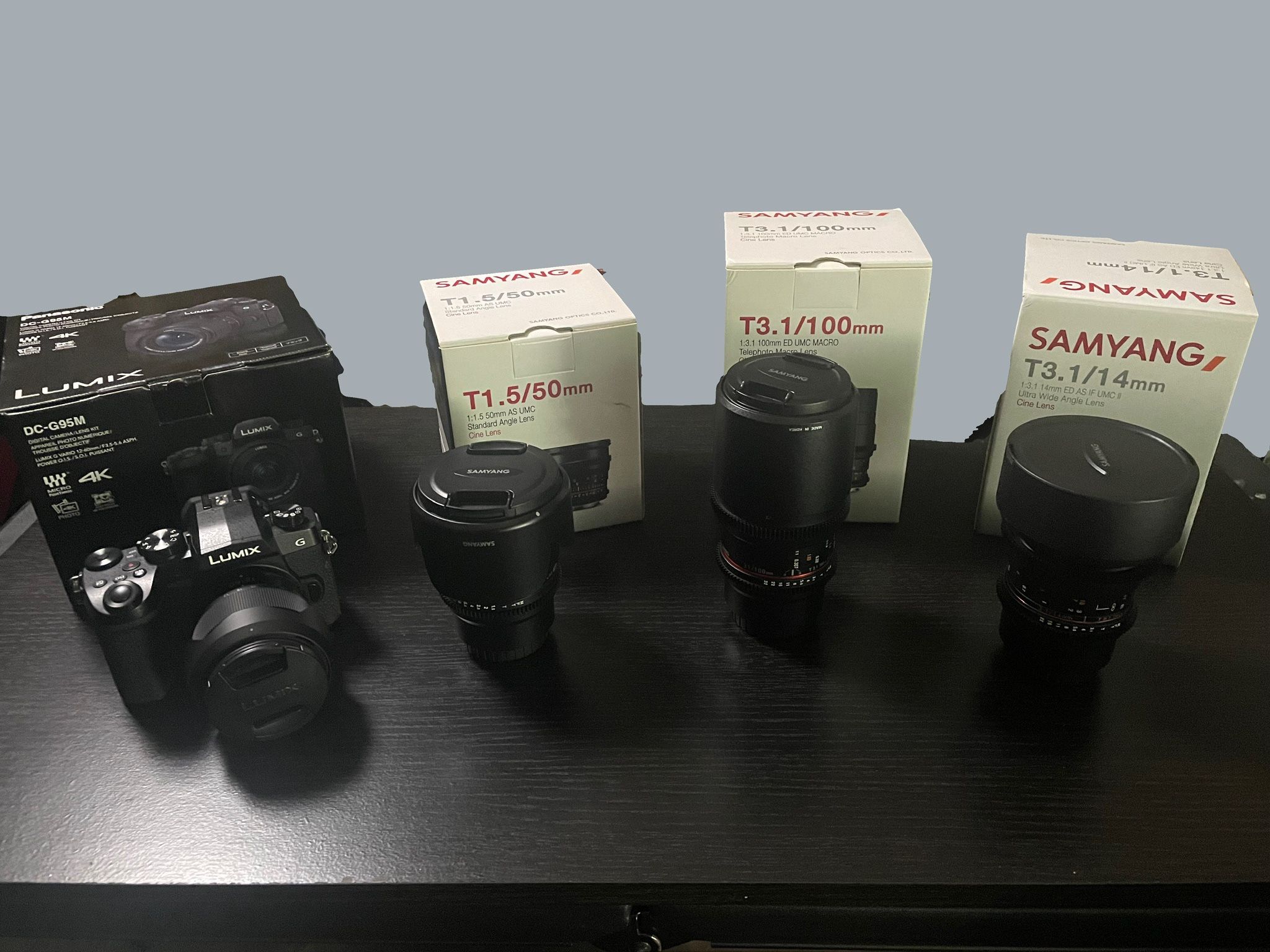 Panasonic G95, Mini Follow Focus, Cinema Lens Set