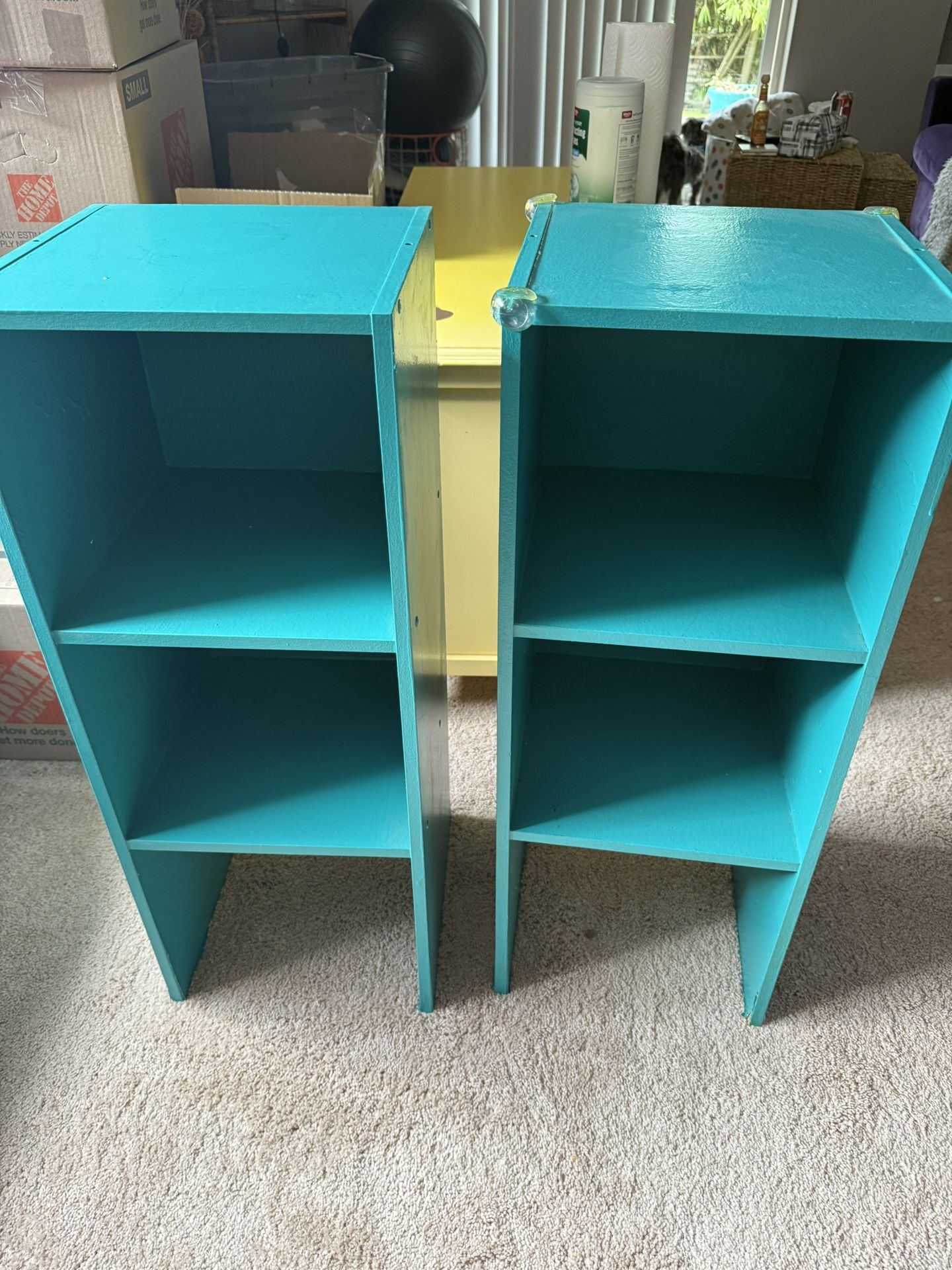 Two Adorable Painted Teal Stackable Shelves  