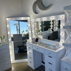 NEW Vanity LED Mirror & Desk+ Dresser Table Organizer for Salon or Beauty Room