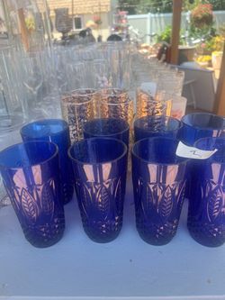 Blue and printed gold 8 inches
