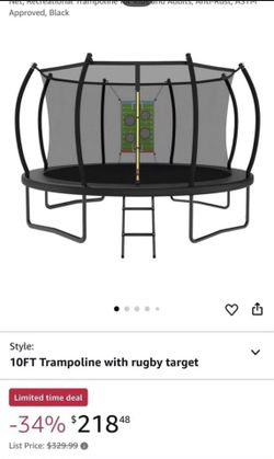Trampoline Outdoor 14FT 12FT 10FT 8FT with Safety Enclosure Net, Recreational Trampoline for Kids and Adults, Anti-Rust, ASTM Approved, Black