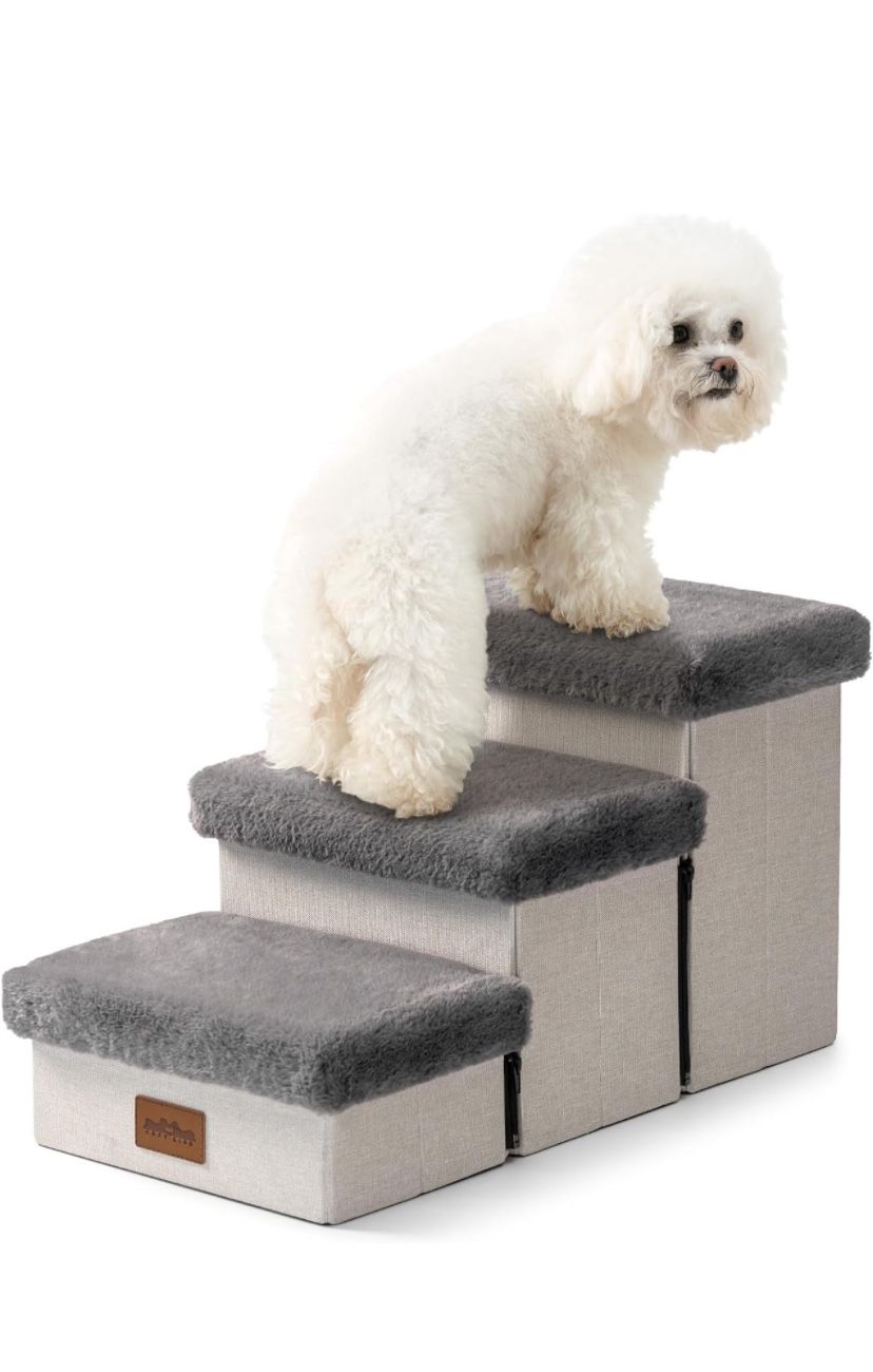 Dog Stairs Dog Steps Dog Ramp for Small dogs and Cats,Pets Stairs Pets Steps with High density lightweight Sponge Suitable for High Beds Sofa(3-Step,G