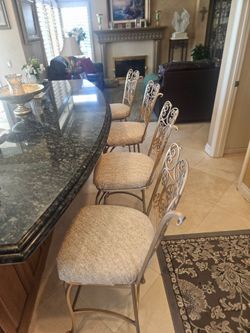 4 Gold Bar Stools seat cushions reupholstered