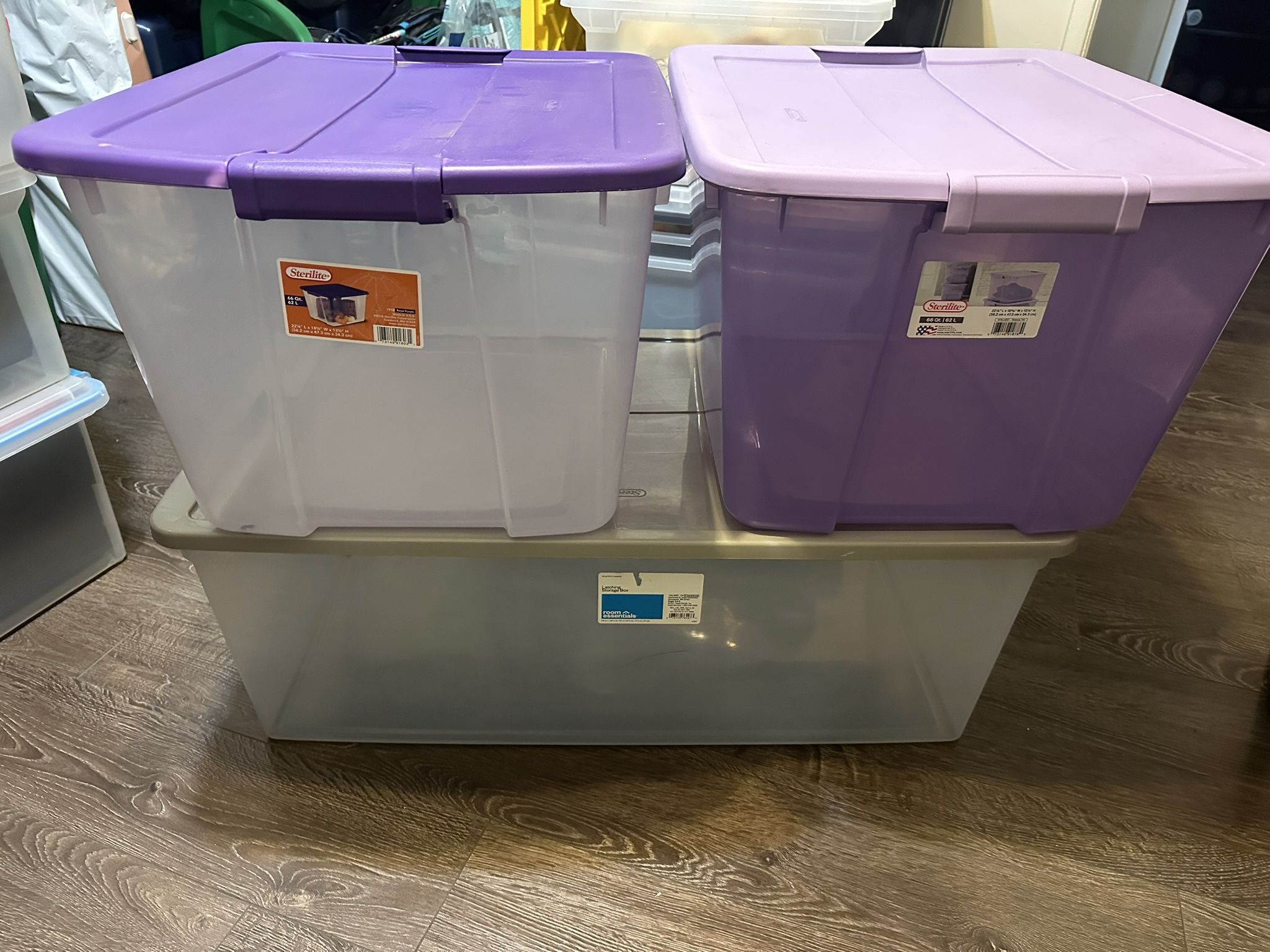 Moving/Organizing Storage Bins (Sterilite & Room Essentials) Purple/Clear