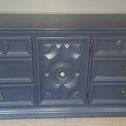 Wooden Navy Blue Long Dresser