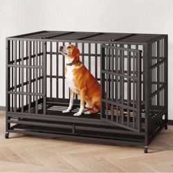 54/48/42/38 Inch Heavy Duty Indestructible Dog Crate Steel Escape Proof, Indoor Double Door High