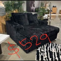Oversized corduroy sofa chaise lounge black or white available with USB and cup holders