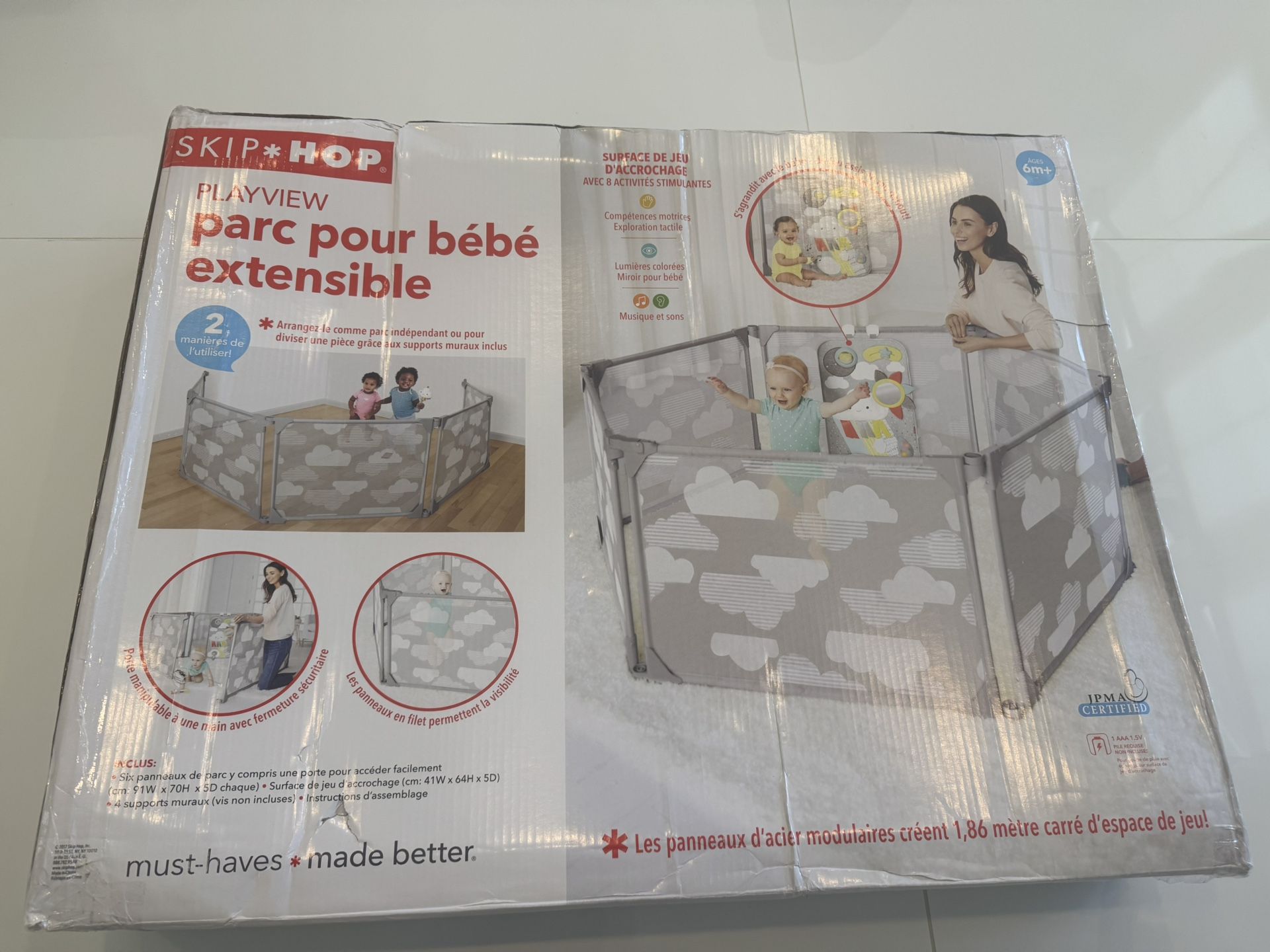 Skip Hop Expandable Baby Gate, Playview Enclosure, Silver Lining Cloud