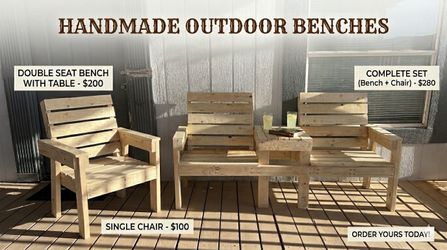 2 seat bench w/table and single seat