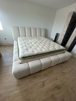 Brand New Queen Size Boucle Upholstered Platform Bed Frame