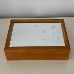 11” Solid Wood Jewelry Box with Etched Mirrored Top