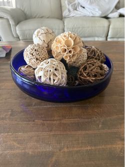Blue glass decorative bowl