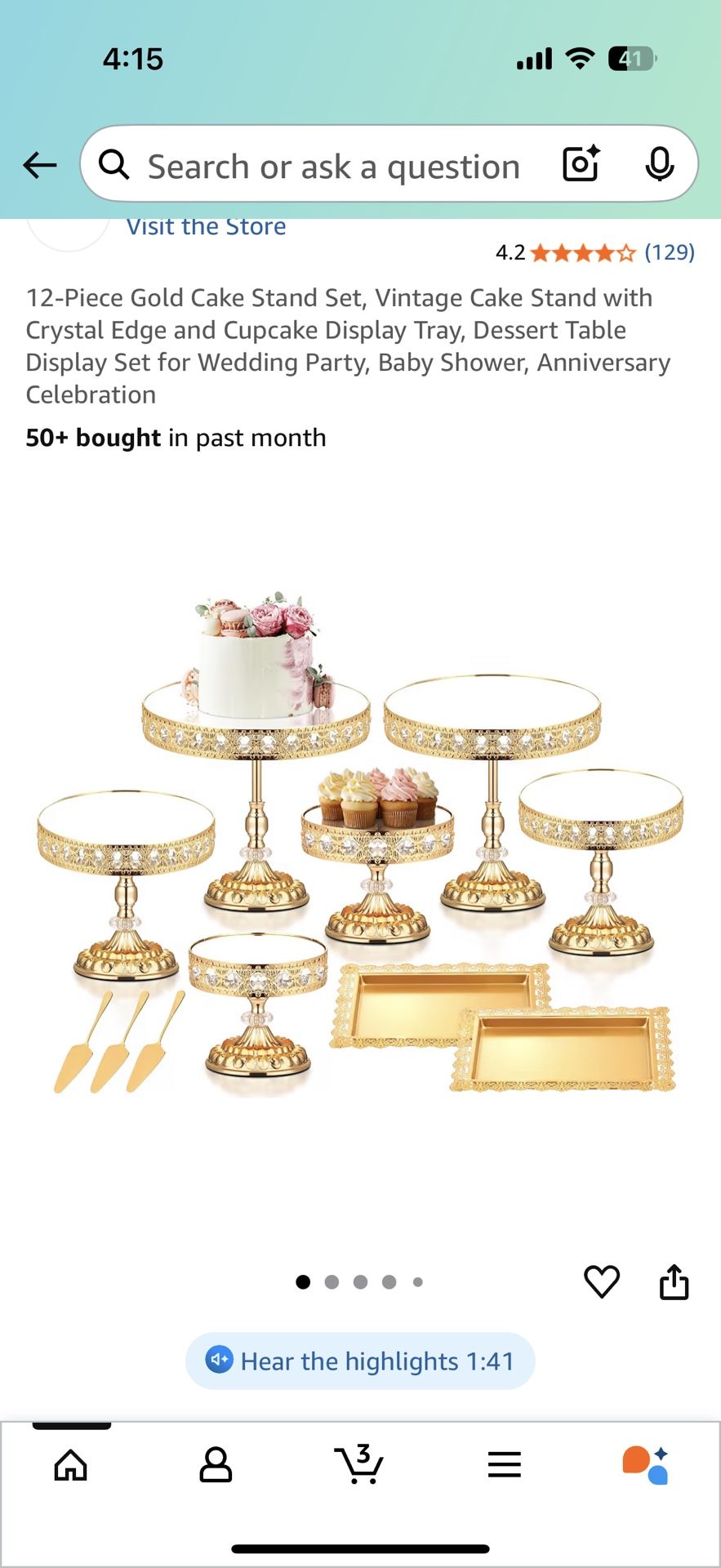 New In Box 6 Gold Cake Plates With Crystals 2 Platters 3 Gold Serving Knife Retail 136$
