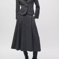 NWT! Zara Gray Flared Wool Midi Skirt