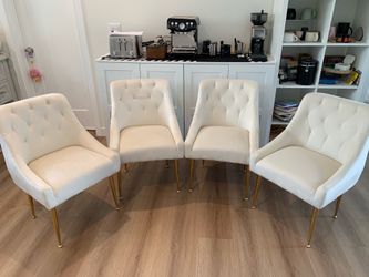 Dining Chair Set of 4, Upholstered Velvet with Back Pull Rod. Beige