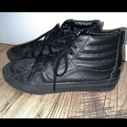 Vans Sk8-Hi Triple Black Leather High Top Skate Sneakers Womens Size 7