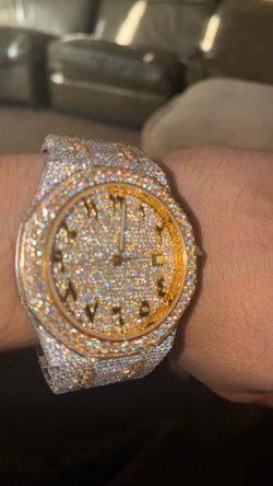 Moissanite two one gold watch Arabic dial