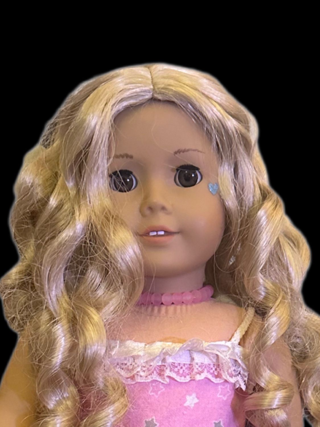 Custom Made American Girl Doll Blonde Curly Hair Brown Eyes Pink Summer Dress Outfit Jewelry Shoes