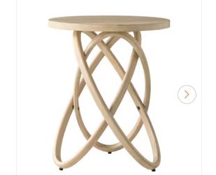Farmhouse 17.91 in. Distressed Grey Round Wood End Table with Intertwined Line Design