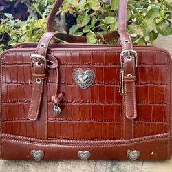 Unbranded Brown Faux Leather Double Handled Shoulder Bag Satchel Purse 
