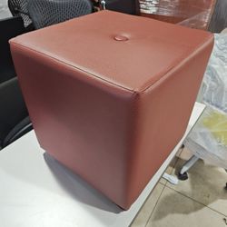 Autrey Furniture Red Leather Ottoman, Side Stool Chair