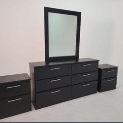 Dresser Whit Mirror And 2 Nightstands - Cómoda Con Espejo Y 2 Mesitas De Noche 