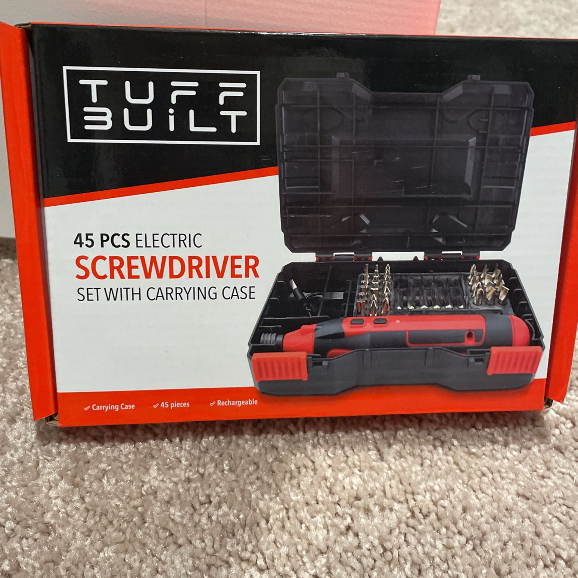 New In Unopened Box, 45 Pieces Electric Screwdriver Set With Carrying Case