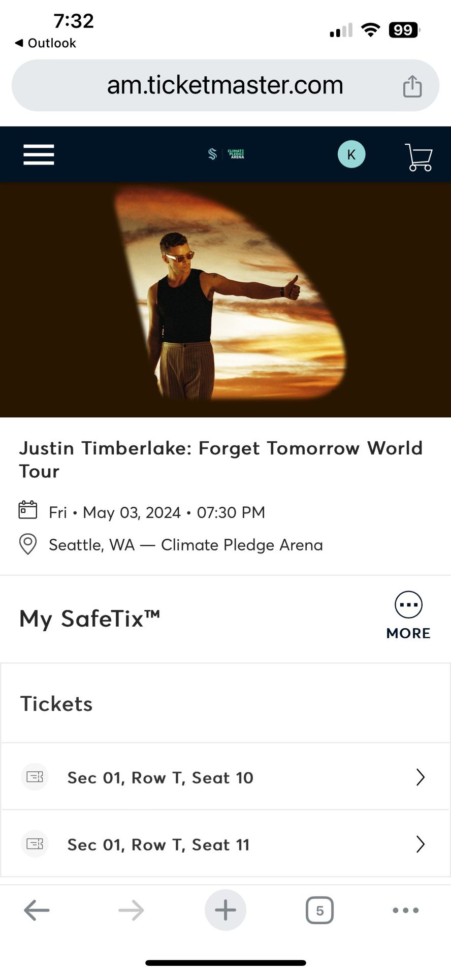 Justin Timberlake Club Seats - $120 each