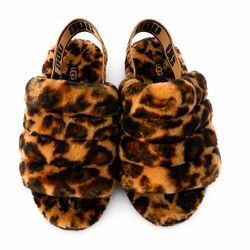 UGG Leopard Print Fluff Yeah Slide Slippers Women’s Size 8 Cozy Fur