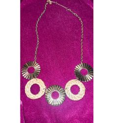 Gold Tone and Rattan Circle Statement Necklace