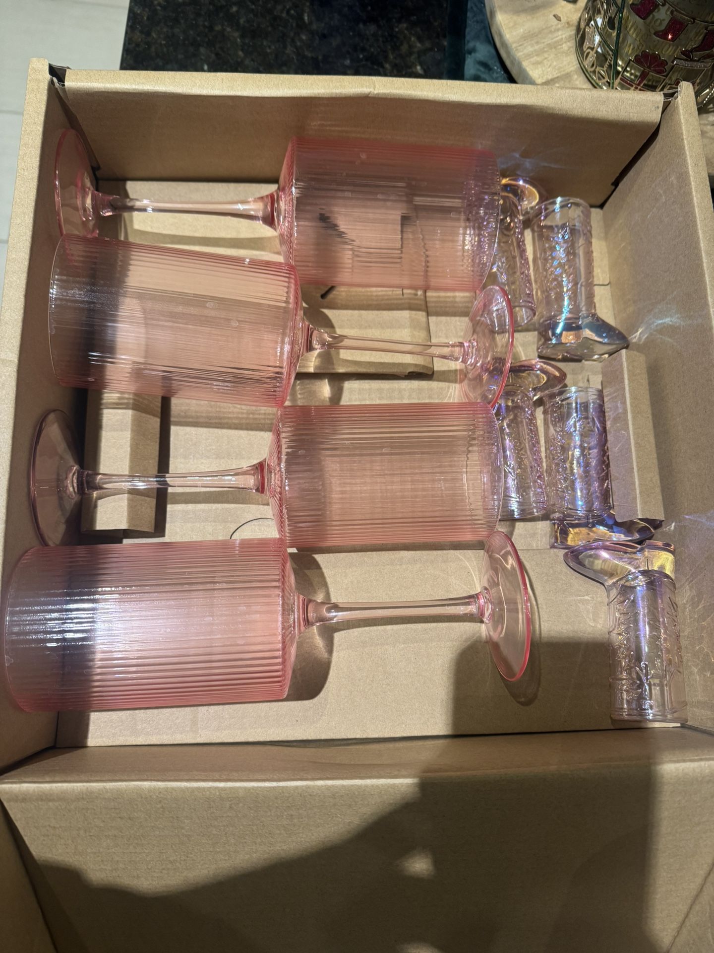 Pink Wine Glasses and Cowboy Boot Shot Glasses