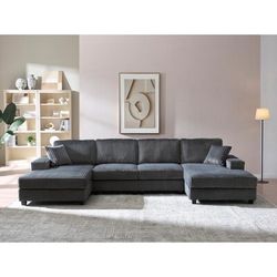Chino- Convertible U-shaped Combination Sofa Corduroy Fabric Modern Comfortable Large Size 4 Seat Sofa Dark Grey