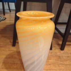 Large Hand Blown Orange And Cream Swirl Italian Art Vase 