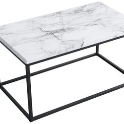 NIB White Faux Marble Print Coffee Table. Unassembled