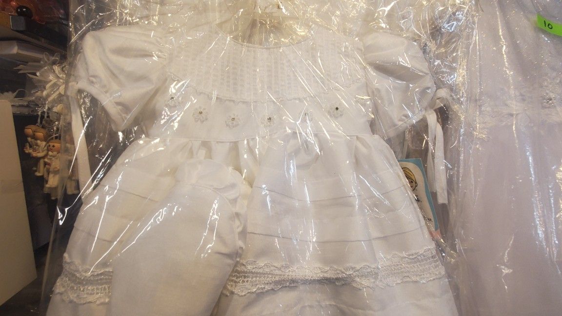 NEW Baptism Ropone Dress 12 Months w. Hat