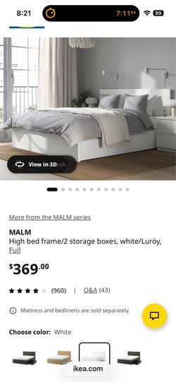 IKEA MALM Full Size Storage Bed + Member’s Mark Mattress Excellent Condition $375 OBO