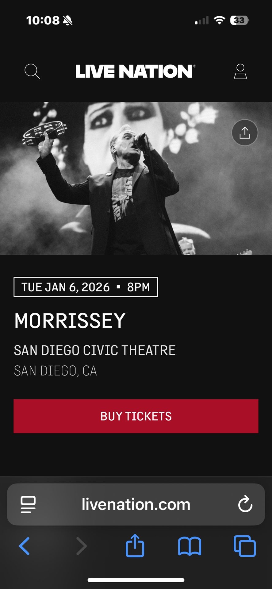 2 Morrissey Tickets 01/06/2026 8pm