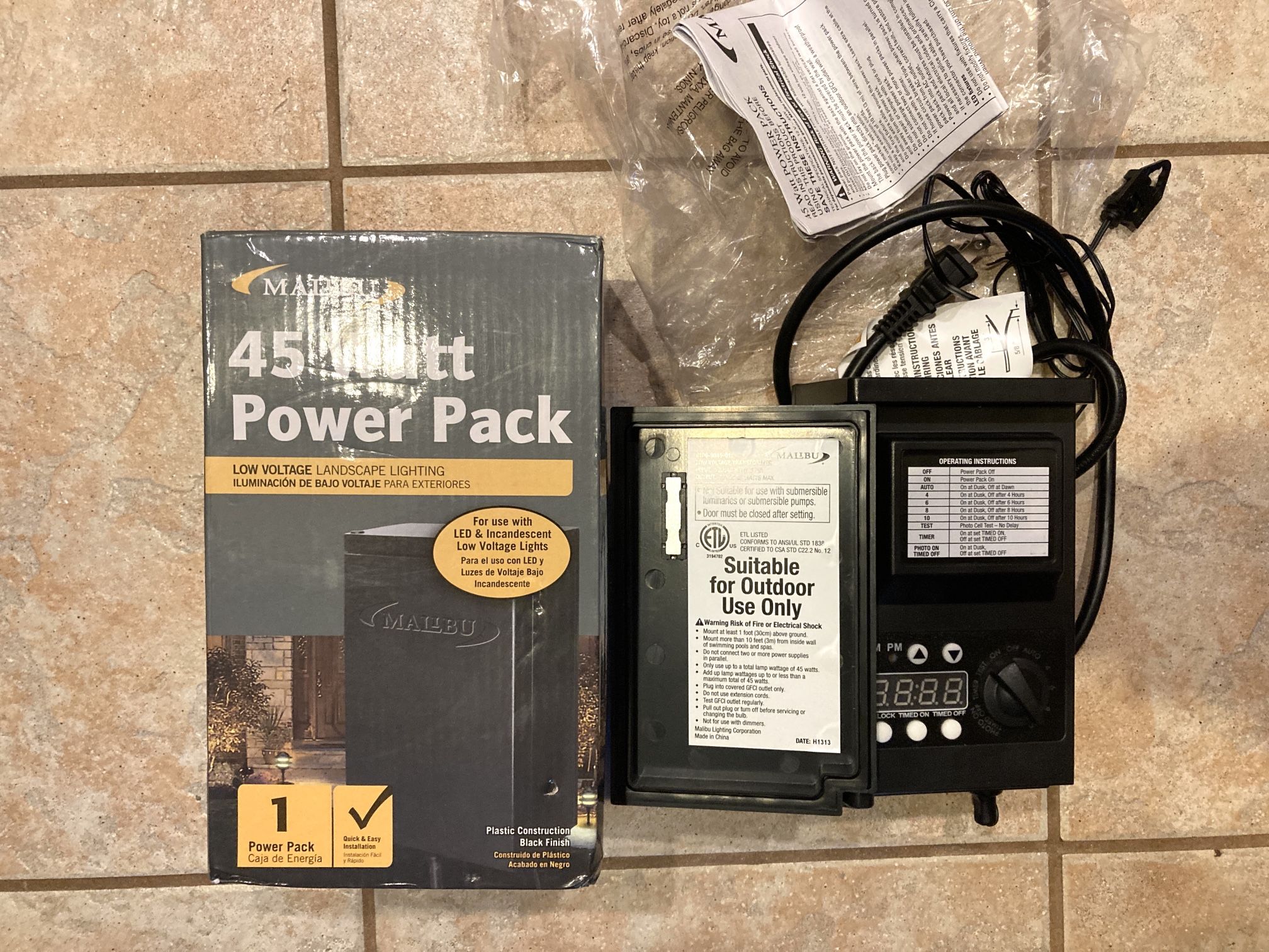 Malibu LED 45watt Outdoor Low Voltage Transformer with Digital Timer and Photo Eye for DIY Outdoor Landscape Lighting