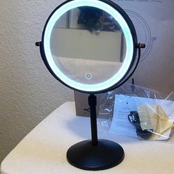 New, 8-inch Double Sided, 1x10x Large Lighted Makeup Mirror, LED Rechargeable 3 Color, Brightness Adjustable Height, Black