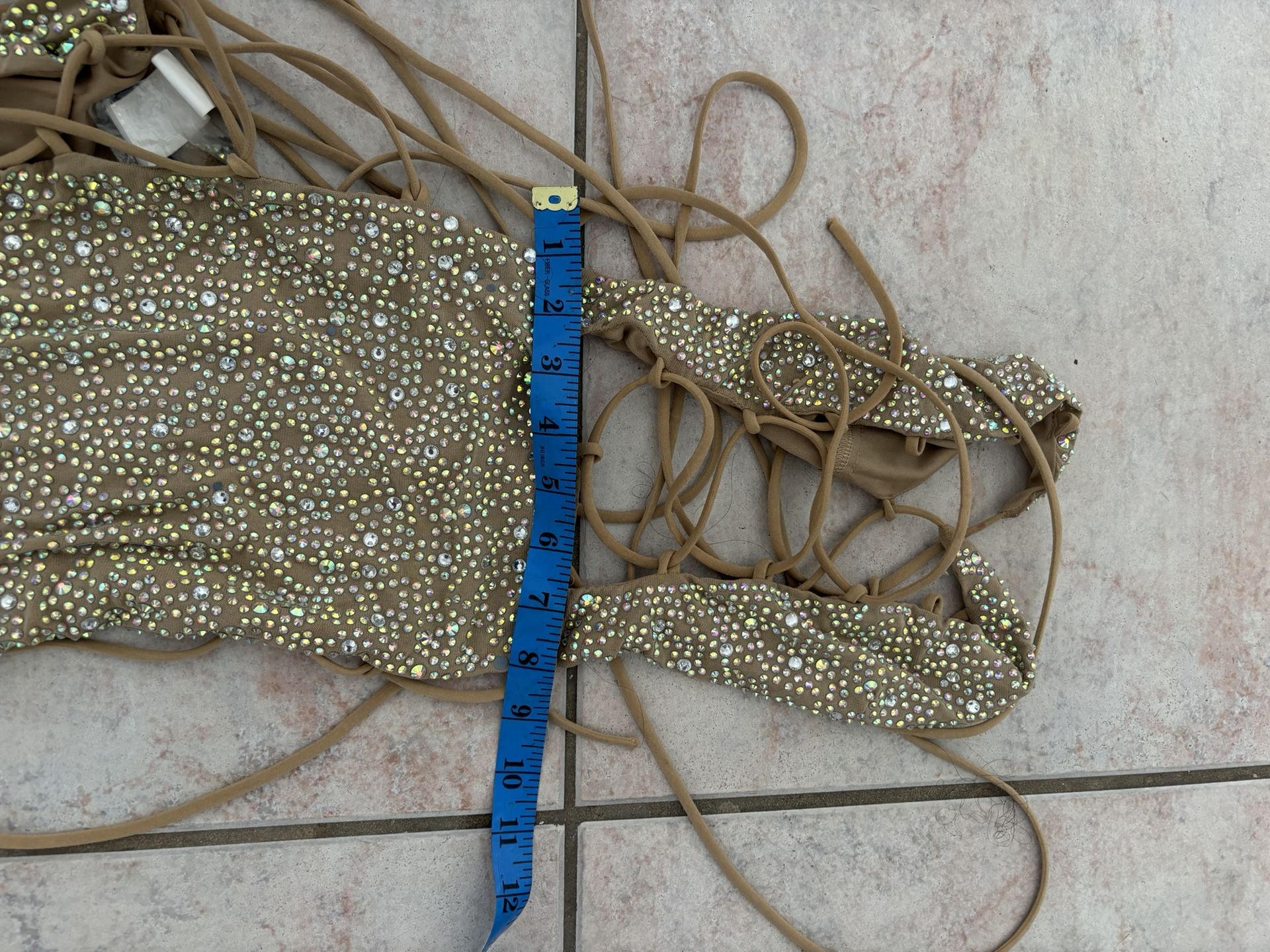 SEXY shiny rhinestone sparkle cutot lace halter top dress stoned beaded Banjul