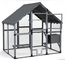 Pet Cage - Wooden Outdoor Enclosure - 72 Inch Gray - New