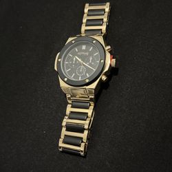 Stainless Steel Gold Watch & Chain