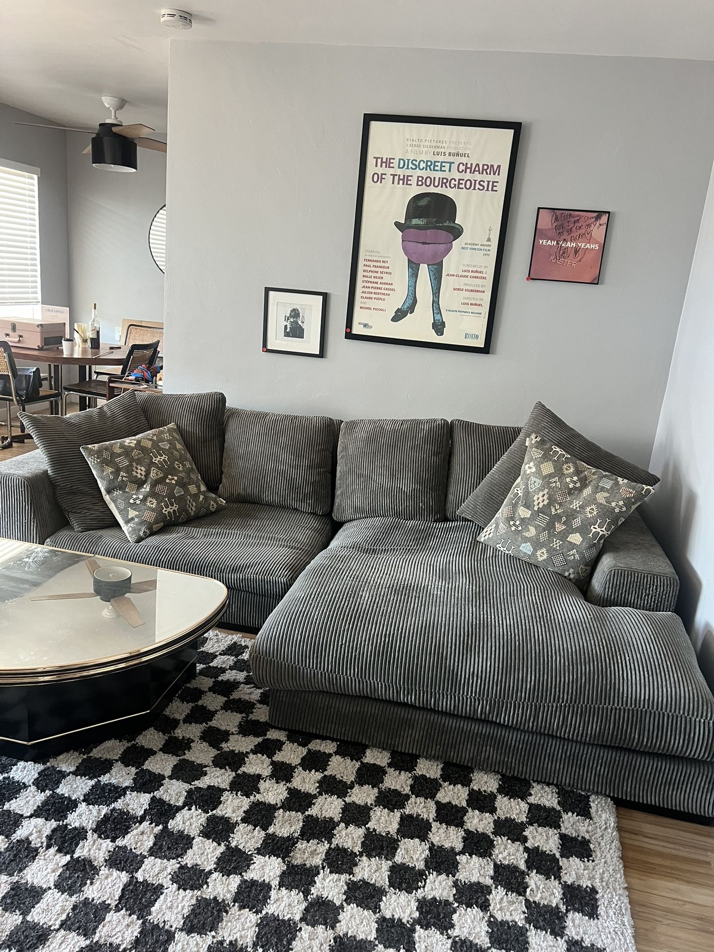 Dark Grey Reversible Corduroy Sectional Couch Sofa