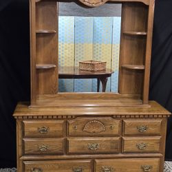 8 drawer oak dresser with mirrored hutch