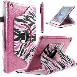 LOT OF 4 - Style4U iPad Mini 4 Case 360 Rotating Bling Pink Zebra + Stylus NEW